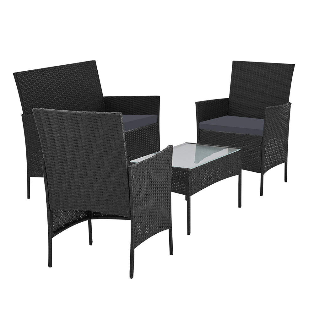 Marlook 4 Seater Outdoor Sofa Set with Storage Cover Wicker Table Chair Black