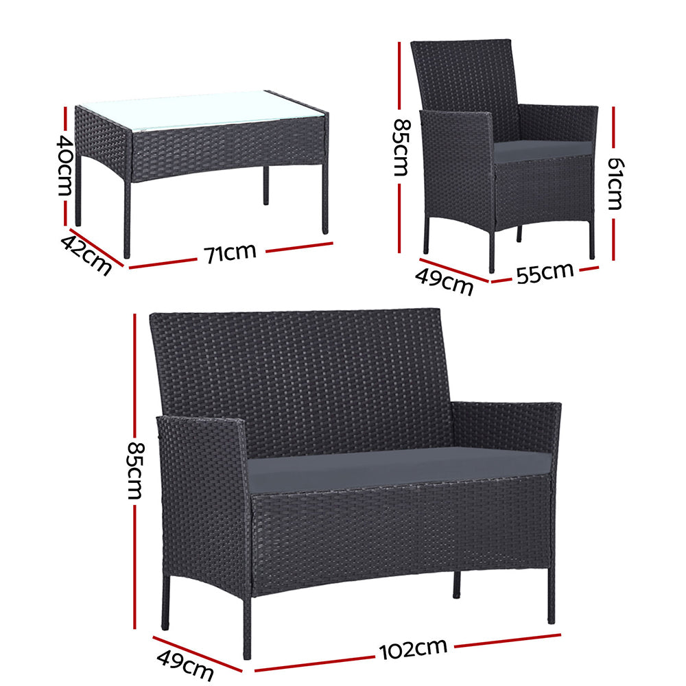Marlook 4 Seater Outdoor Sofa Set Wicker Setting Table Chair Furniture Dark Grey