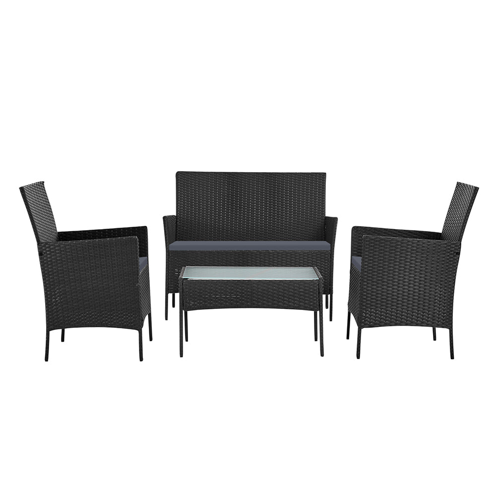 Marlook 4 Seater Outdoor Sofa Set Wicker Setting Table Chair Furniture Dark Grey