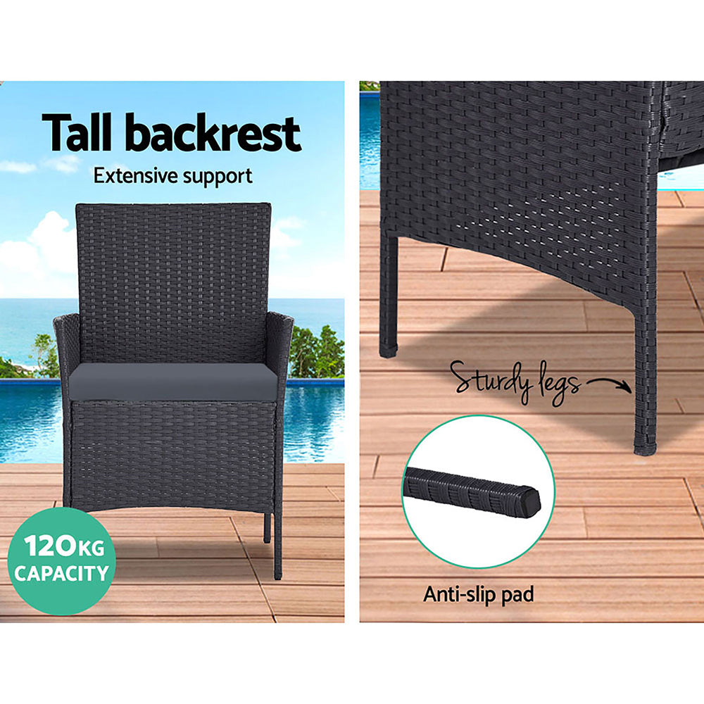 Marlook 4 Seater Outdoor Sofa Set Wicker Setting Table Chair Furniture Dark Grey
