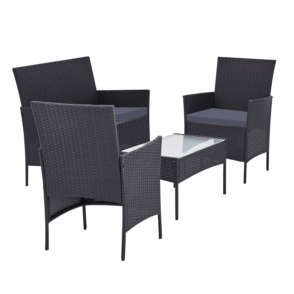 Marlook 4 Seater Outdoor Sofa Set with Storage Cover Wicker Table Chair DarkGrey