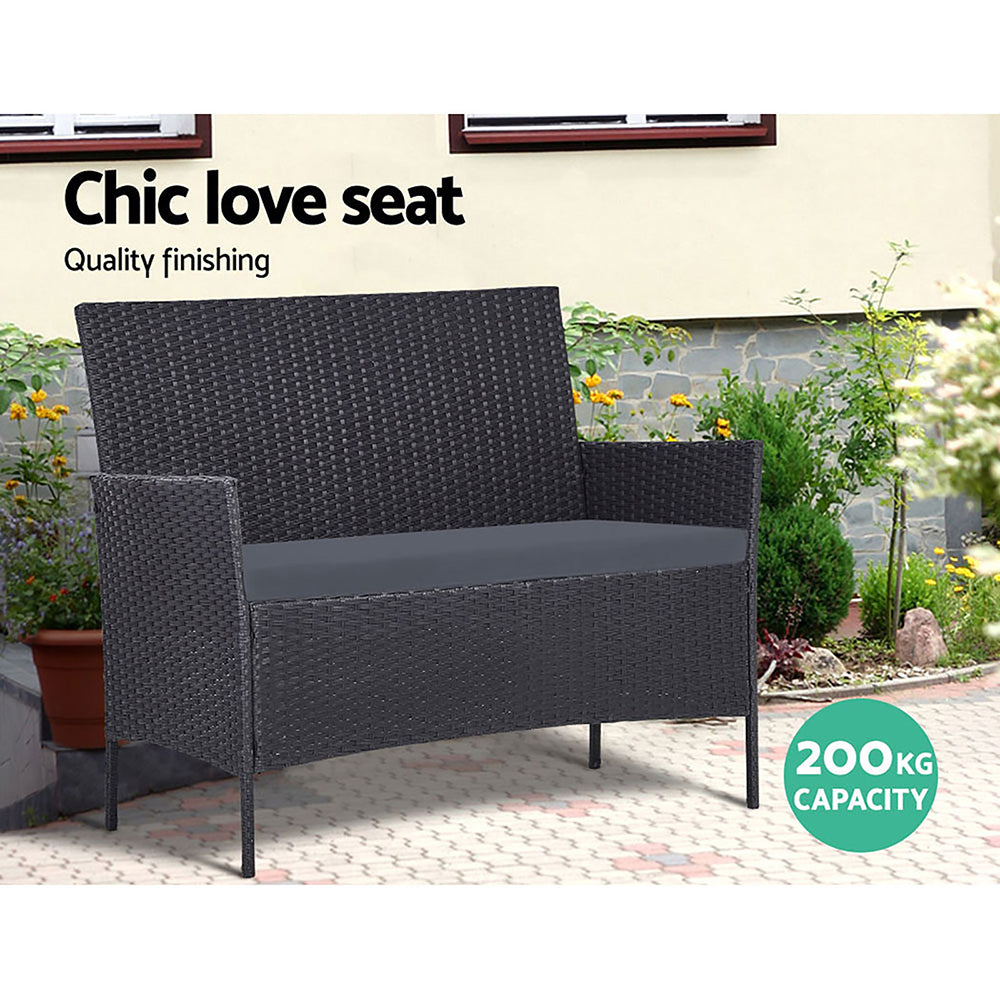 Marlook 4 Seater Outdoor Sofa Set with Storage Cover Wicker Table Chair DarkGrey