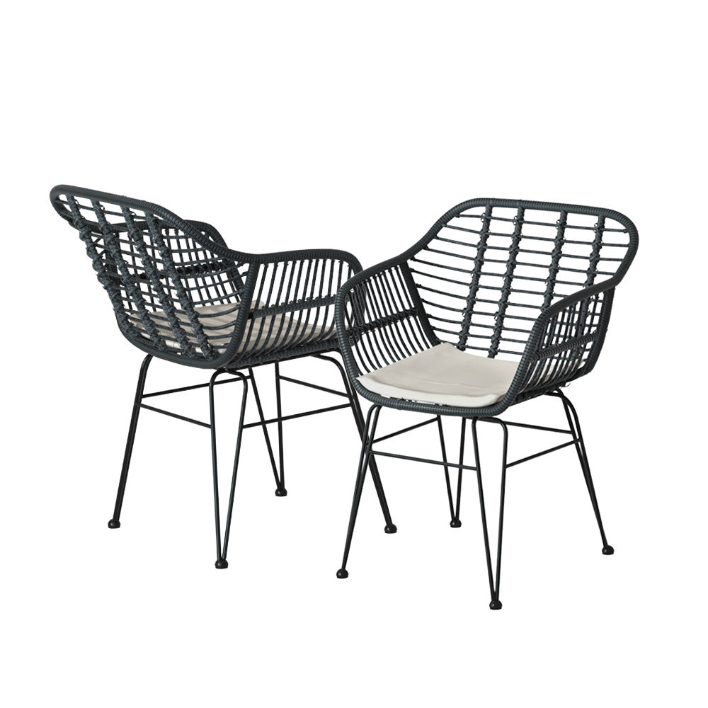 Marlook 3PC Outdoor Furniture Bistro Set Lounge Setting Table Chairs Cushion Patio Grey