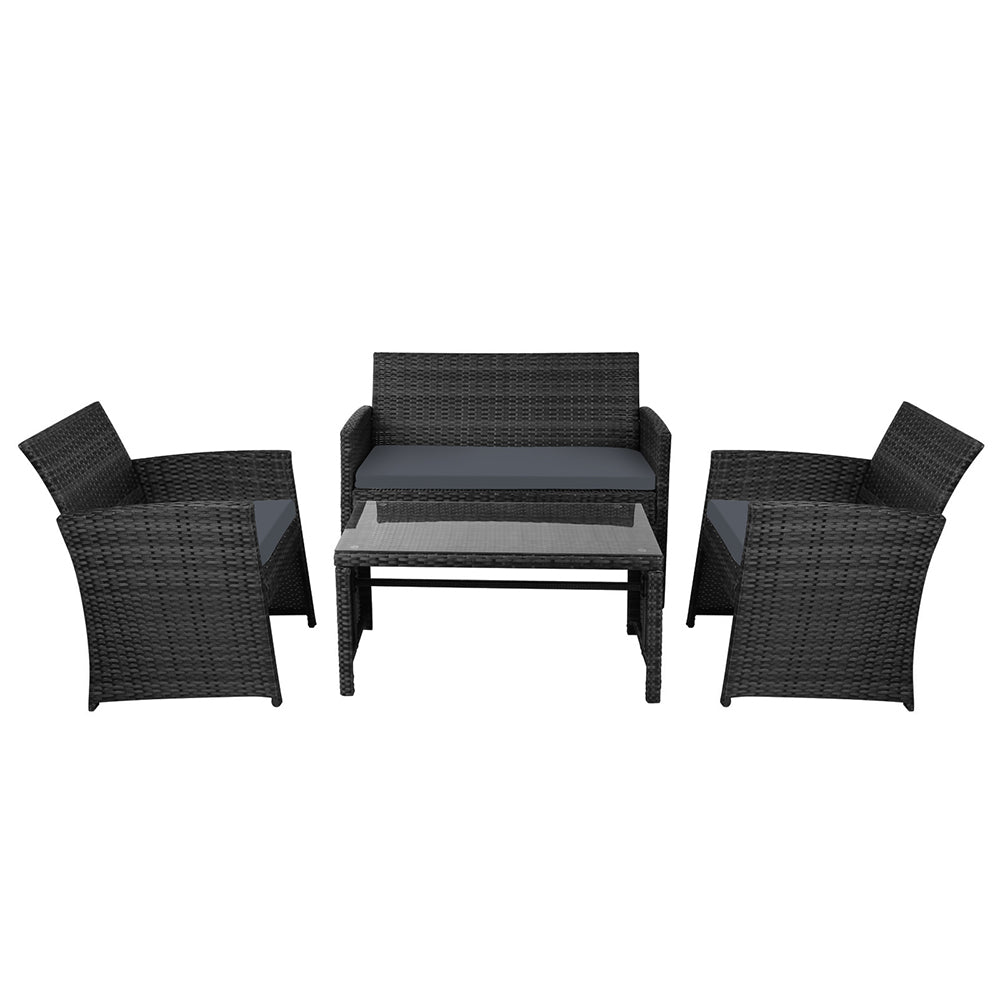 Marlook 4 PCS Outdoor Sofa Set with Storage Cover Rattan Chair Furniture Black
