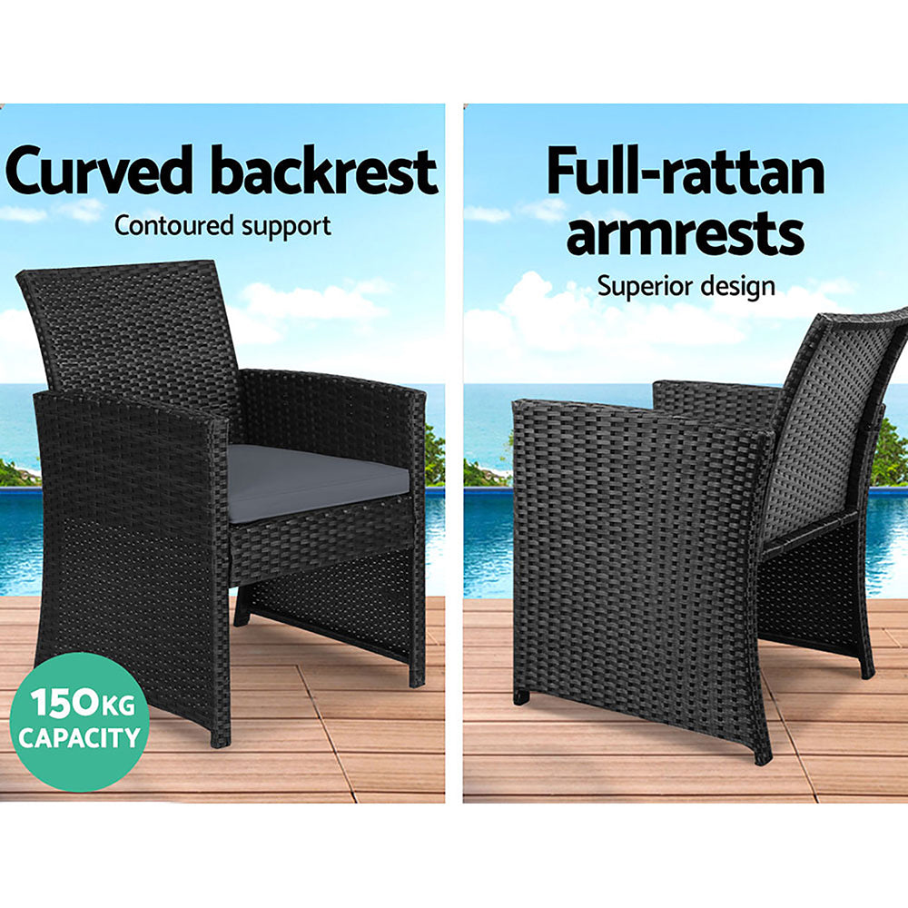 Marlook 4 PCS Outdoor Sofa Set with Storage Cover Rattan Chair Furniture Black