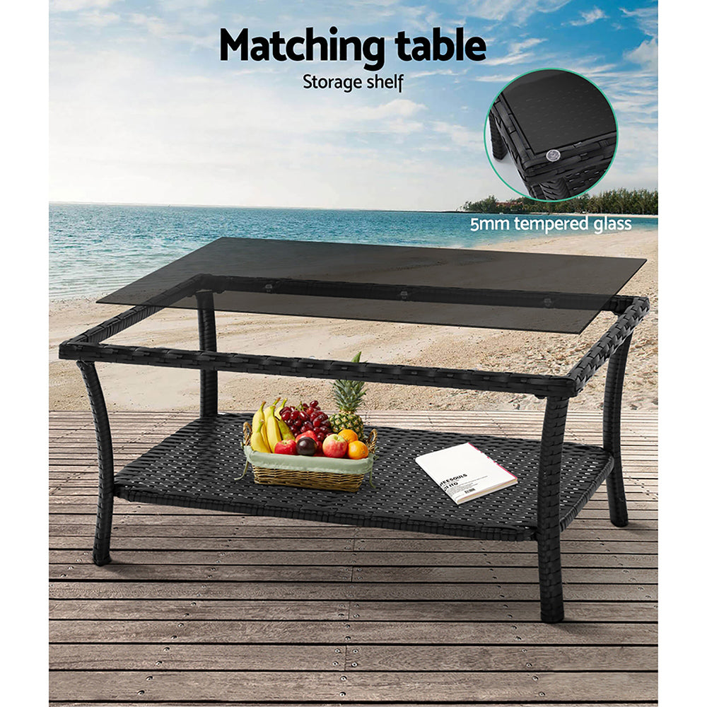 Marlook 4PCS OutdoorSofa Set with Storage Cover Wicker Harp Chair Table Black
