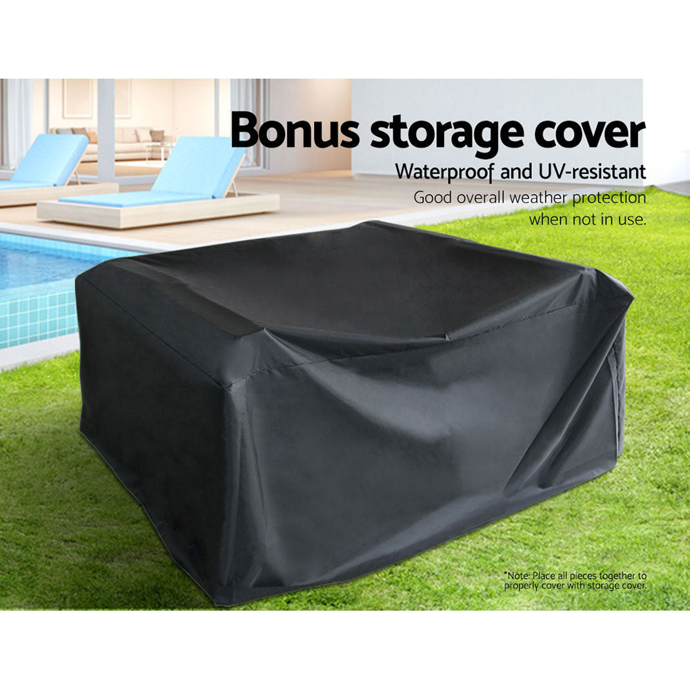 Marlook 4PCS OutdoorSofa Set with Storage Cover Wicker Harp Chair Table Black