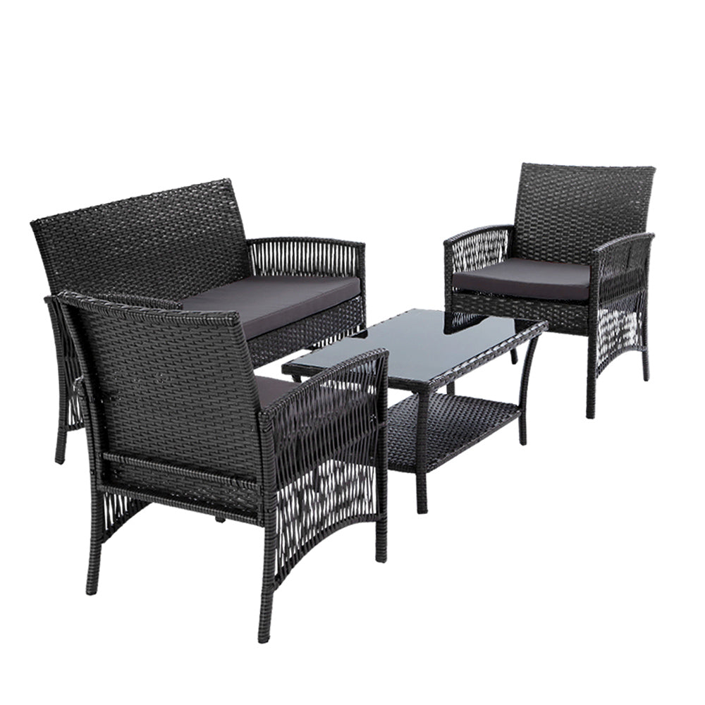Marlook 4PCS Outdoor Sofa Set with Storage Cover Wicker Harp Chair Table Grey