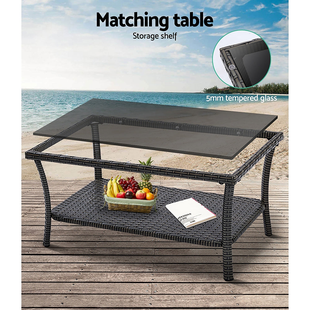 Marlook 4PCS Outdoor Sofa Set with Storage Cover Wicker Harp Chair Table Grey