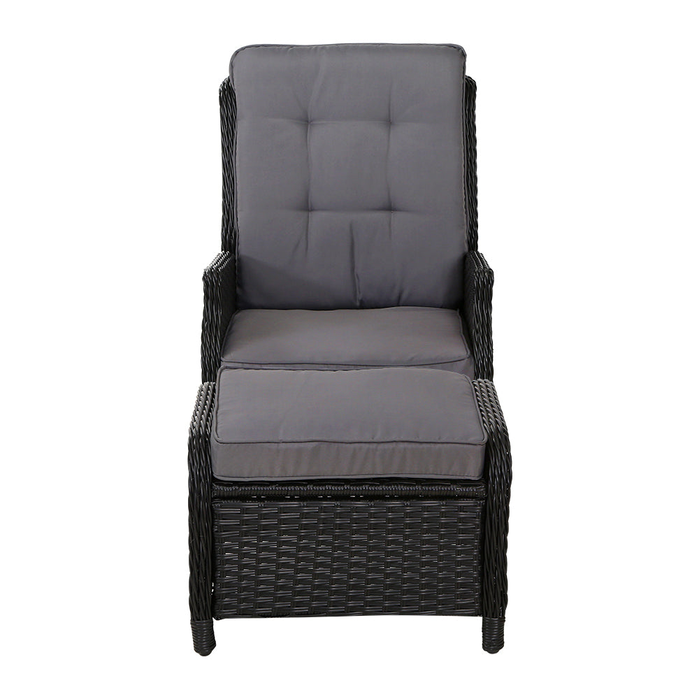 Marlook Recliner Chair Sun lounge Wicker Lounger Outdoor Furniture Patio Adjustable Black