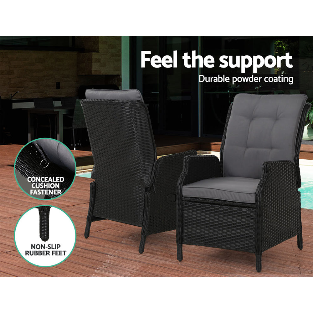 Marlook Recliner Chair Sun lounge Wicker Lounger Outdoor Furniture Patio Adjustable Black