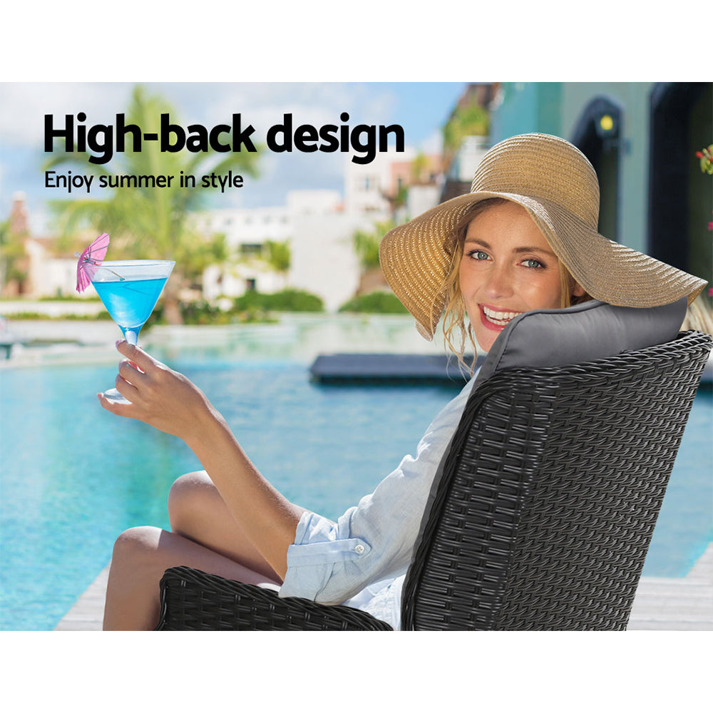 Marlook Recliner Chair Sun lounge Wicker Lounger Outdoor Furniture Patio Adjustable Black