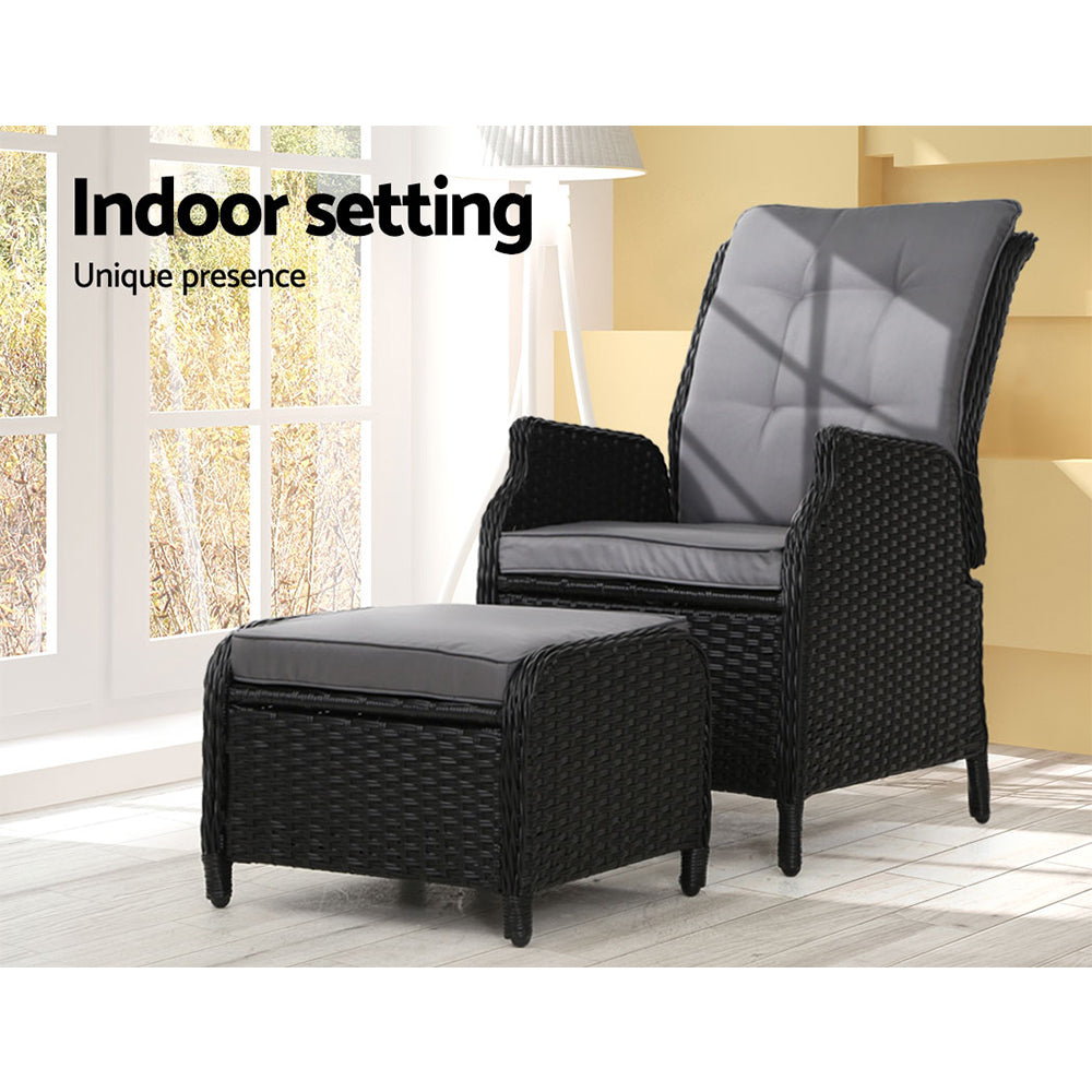 Marlook Recliner Chair Sun lounge Wicker Lounger Outdoor Furniture Patio Adjustable Black