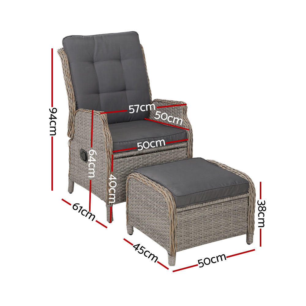 Marlook Recliner Chair Sun lounge Wicker Lounger Outdoor Furniture Patio Adjustable Grey