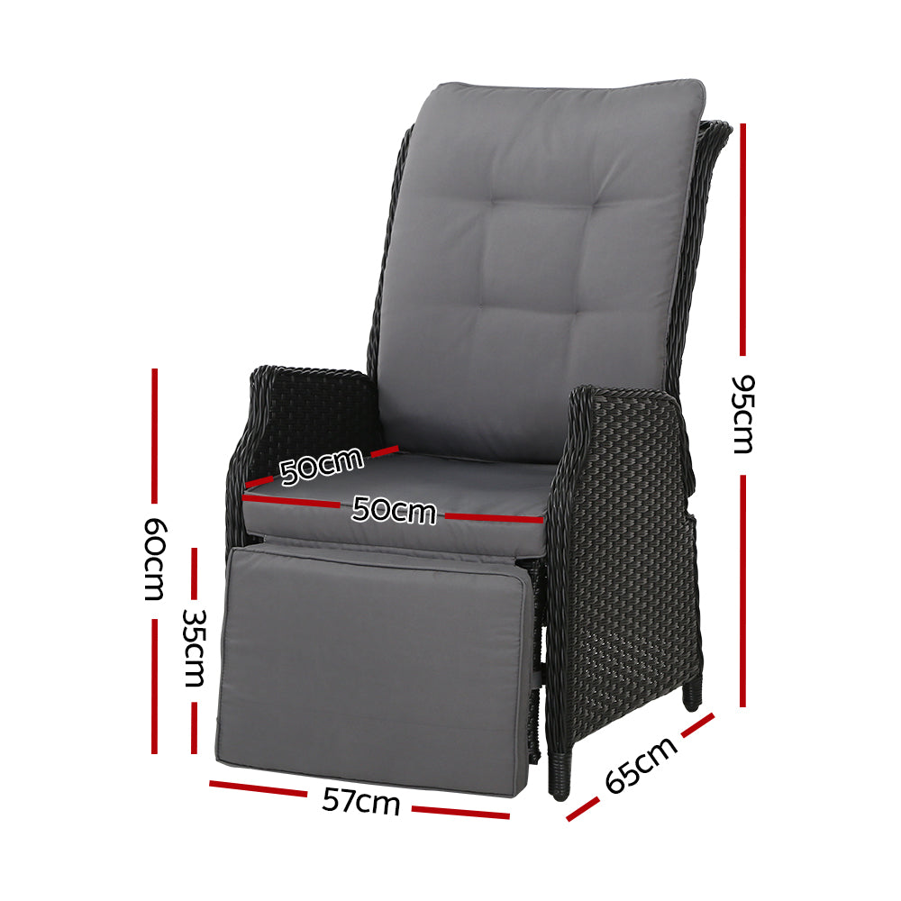 Marlook Recliner Chairs Sun lounge Wicker Lounger Outdoor Furniture Patio Adjustable Black