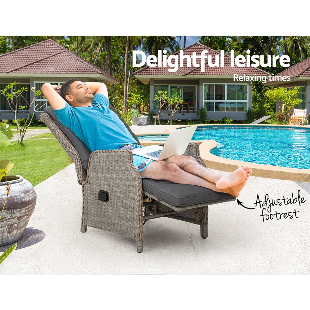 Marlook Recliner Chairs Sun lounge Wicker Lounger Outdoor Furniture Patio Adjustable Grey