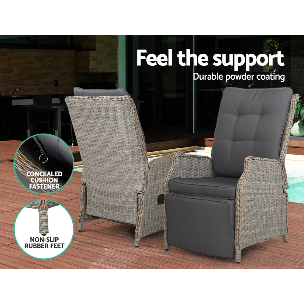 Marlook Recliner Chairs Sun lounge Wicker Lounger Outdoor Furniture Patio Adjustable Grey
