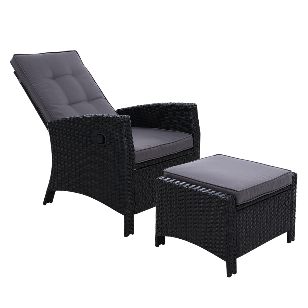 Marlook Recliner Chair Sun lounge Wicker Lounger Outdoor Patio Furniture Adjustable Black