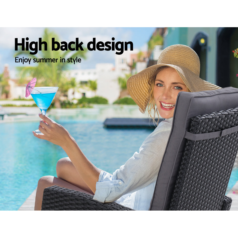 Marlook Recliner Chair Sun lounge Wicker Lounger Outdoor Patio Furniture Adjustable Black