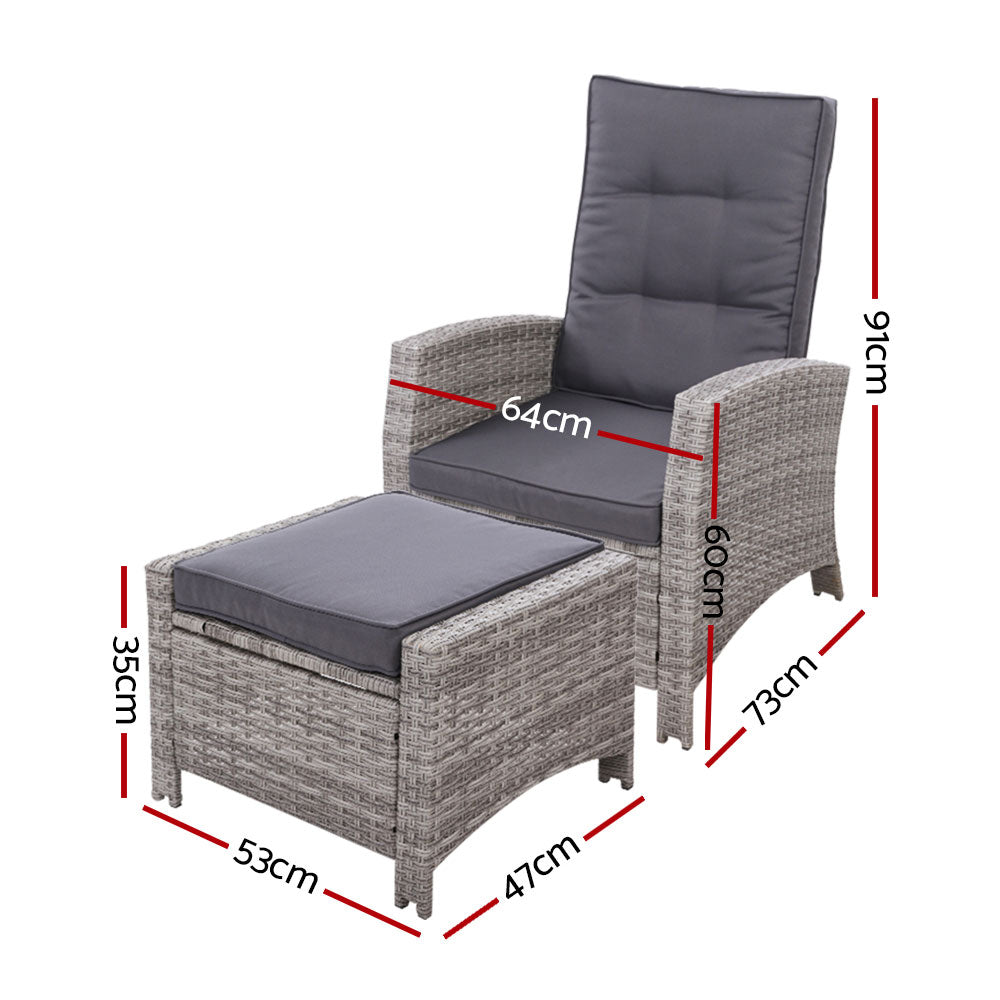 Marlook Recliner Chair Sun lounge Wicker Lounger Outdoor Patio Furniture Adjustable Grey