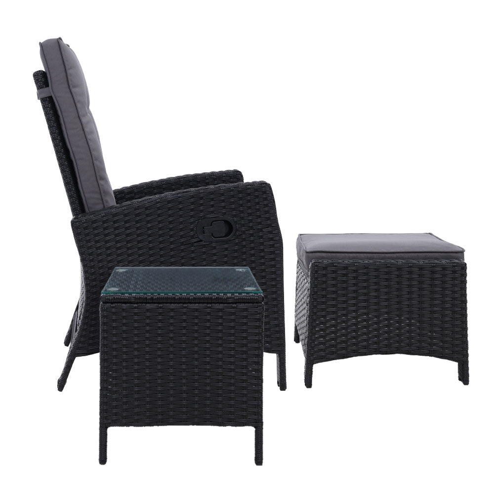 Marlook 5PC Recliner Chairs Table Sun lounge Wicker Outdoor Furniture Adjustable Black