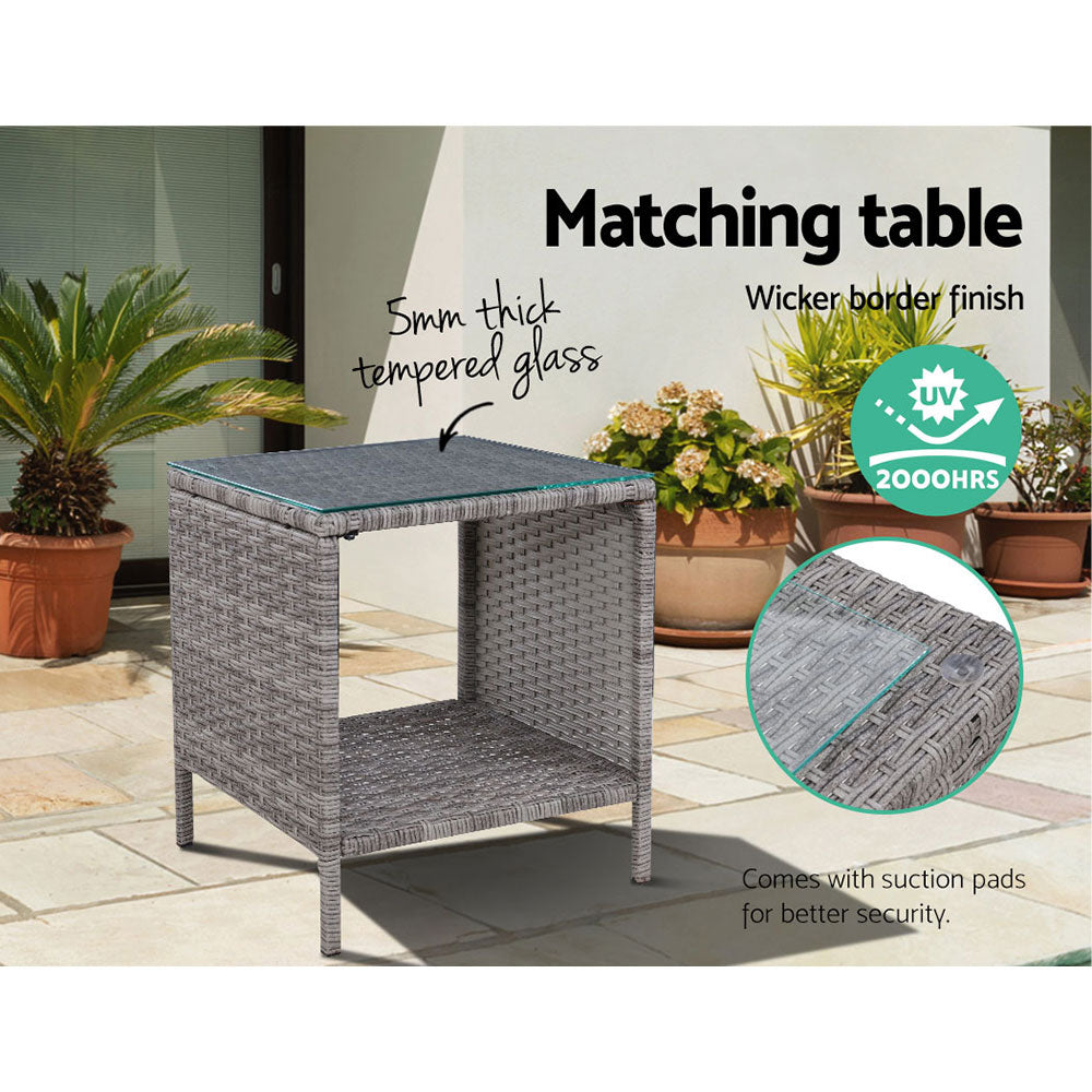 Marlook 5PC Recliner Chairs Table Sun lounge Wicker Outdoor Furniture Adjustable Grey