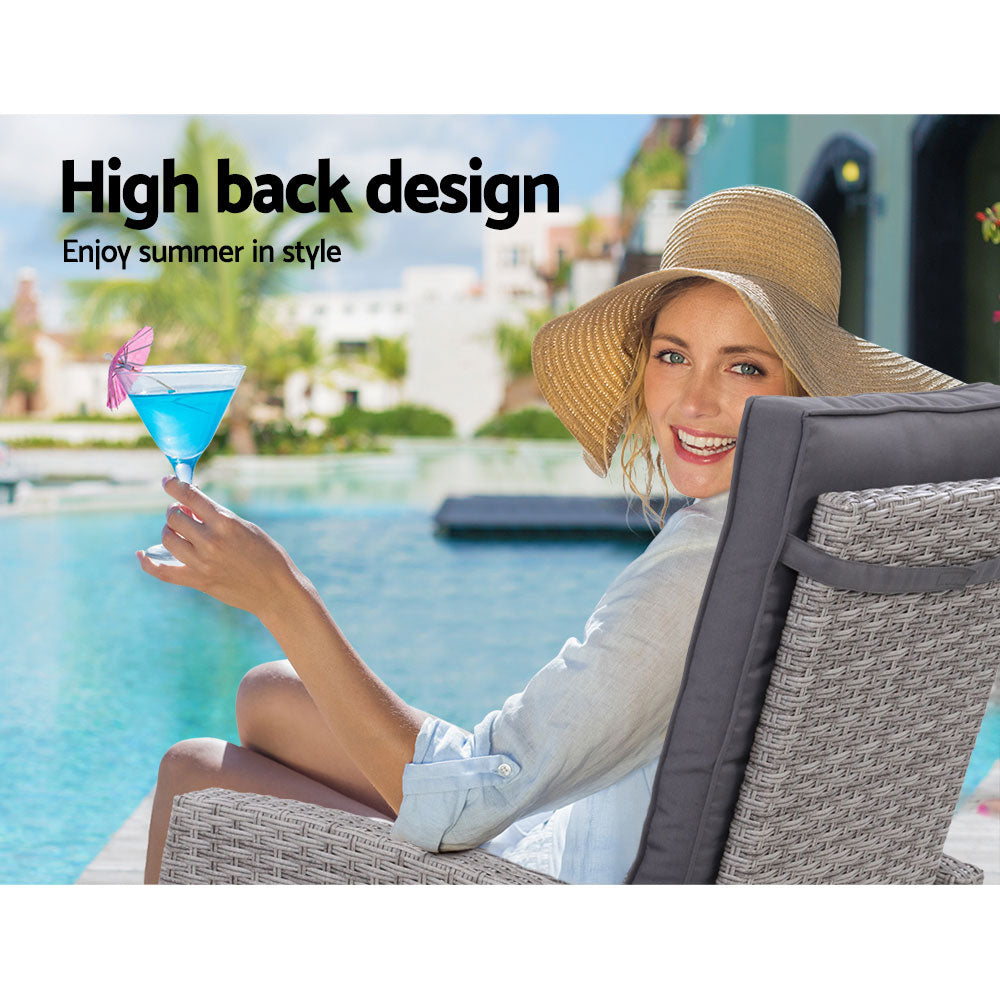 Marlook 5PC Recliner Chairs Table Sun lounge Wicker Outdoor Furniture Adjustable Grey