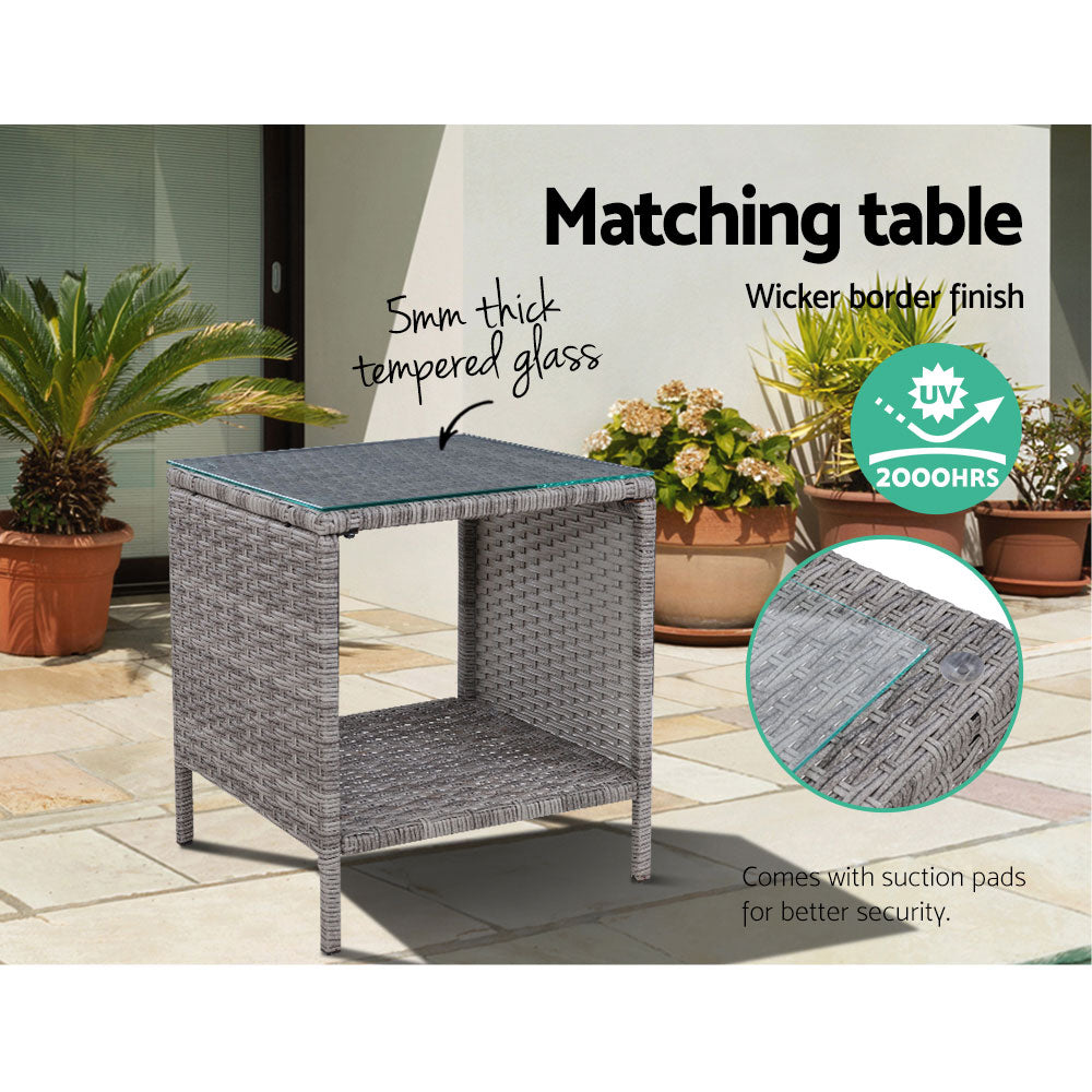 Marlook 5PC Recliner Chairs Table Sun lounge Wicker Outdoor Furniture Adjustable Grey
