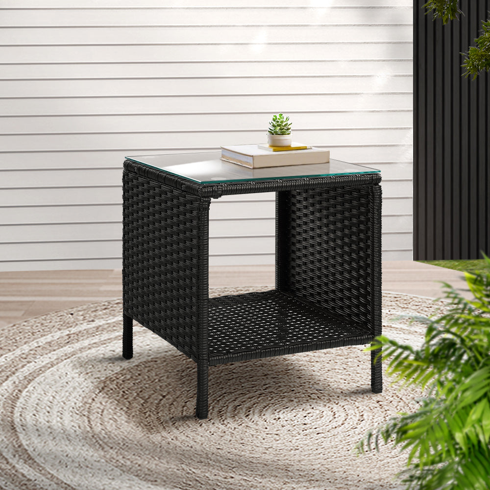 Marlook Coffee Side Table Wicker Desk Rattan Outdoor Furniture Garden Black