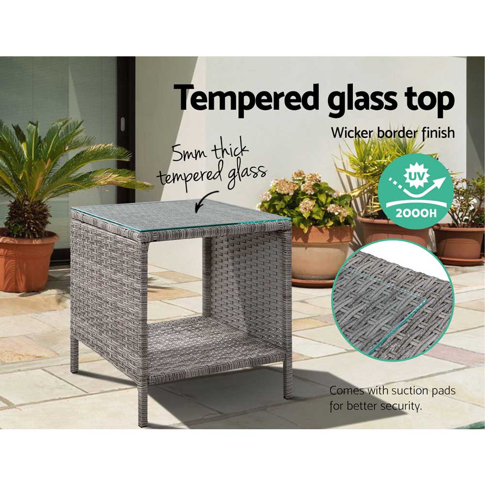 Marlook Coffee Side Table Wicker Desk Rattan Outdoor Furniture Garden Grey