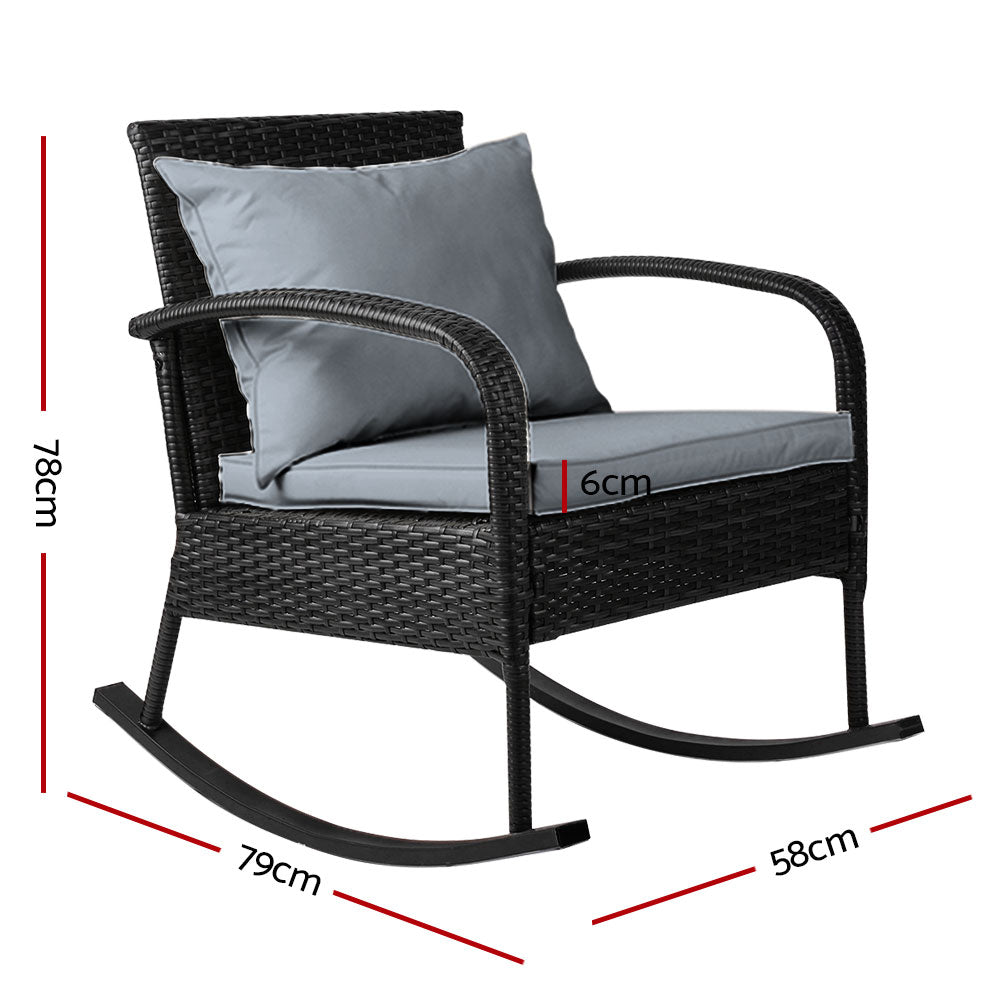 Marlook Outdoor Furniture Rocking Chair Wicker Garden Patio Lounge Setting Black