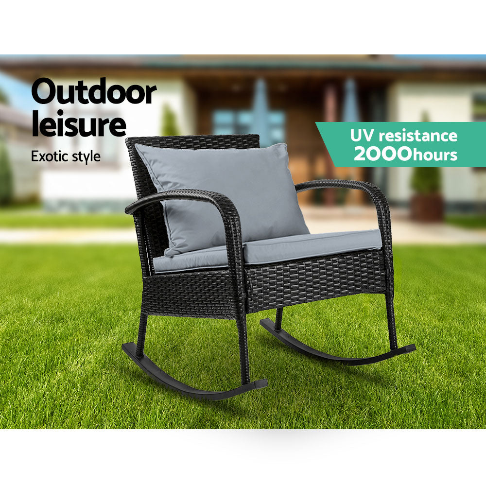 Marlook Outdoor Furniture Rocking Chair Wicker Garden Patio Lounge Setting Black