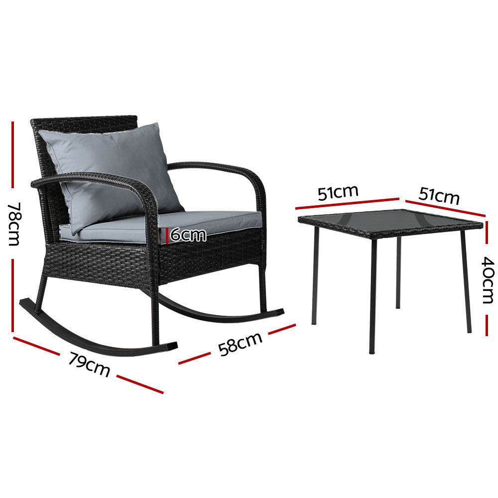 Marlook 2PC Rocking Chair Table Wicker Outdoor Furniture Patio Lounge Setting