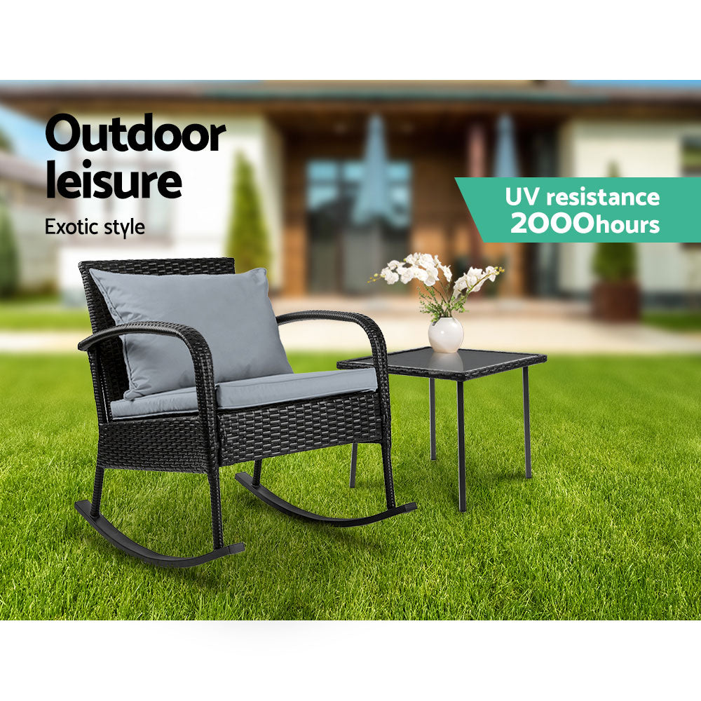 Marlook 2PC Rocking Chair Table Wicker Outdoor Furniture Patio Lounge Setting