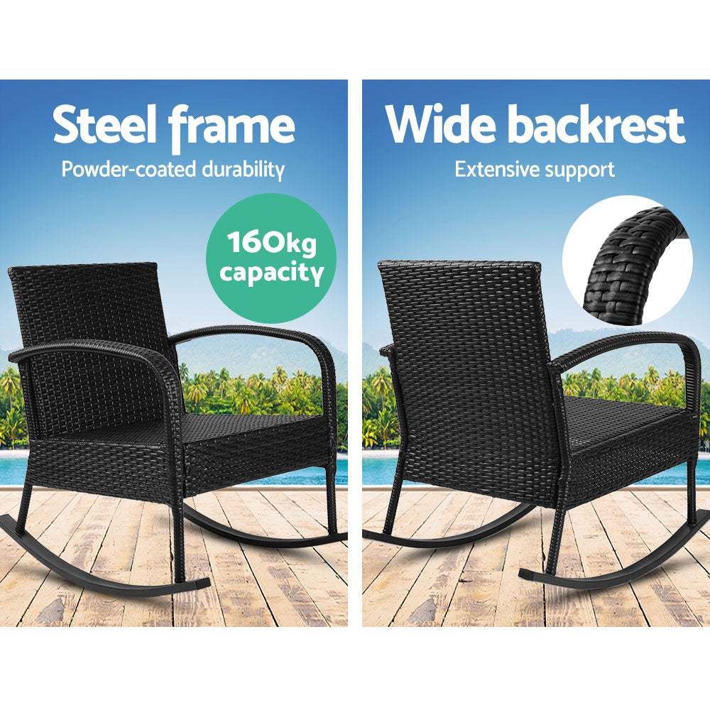 Marlook 2PC Rocking Chair Table Wicker Outdoor Furniture Patio Lounge Setting