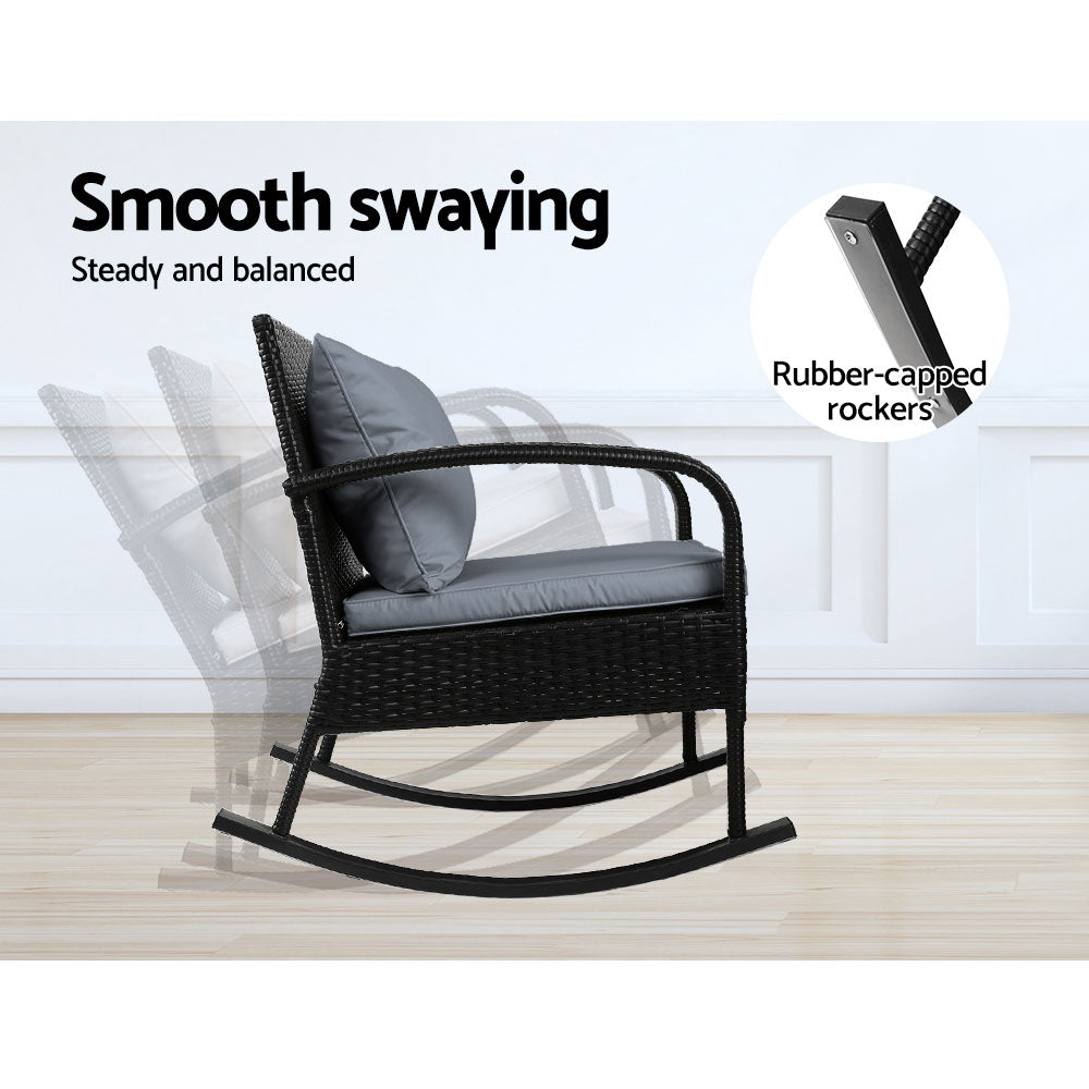 Marlook 2PC Rocking Chair Table Wicker Outdoor Furniture Patio Lounge Setting