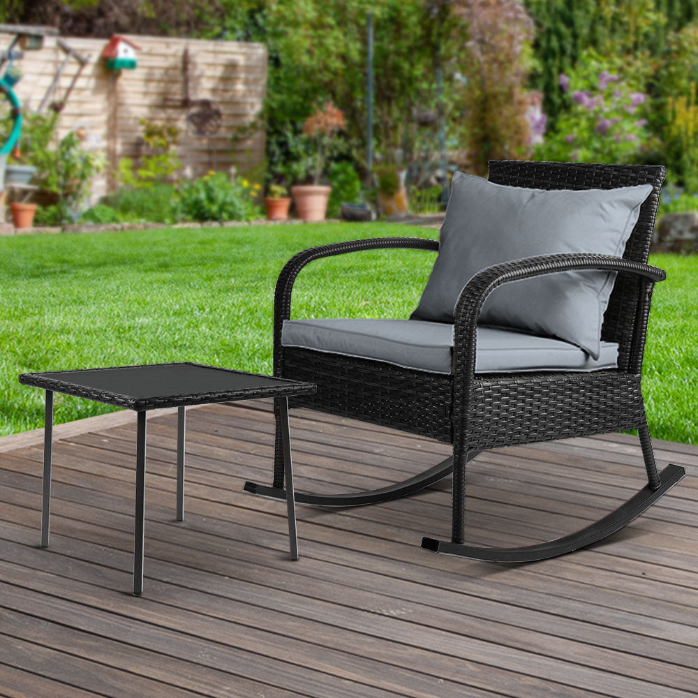 Marlook 2PC Rocking Chair Table Wicker Outdoor Furniture Patio Lounge Setting