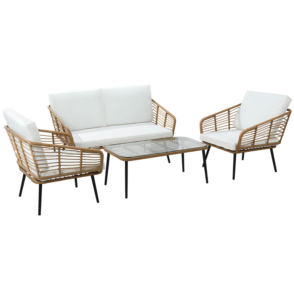 Marlook 4-Piece Outdoor Sofa Set Rattan Lounge Setting Table Chairs