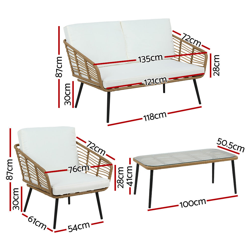 Marlook 4-Piece Outdoor Sofa Set Rattan Lounge Setting Table Chairs