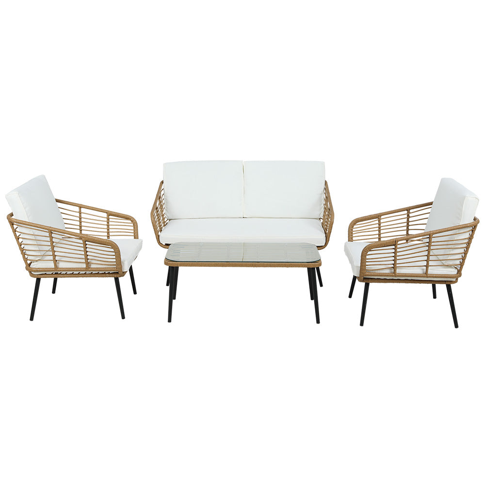 Marlook 4-Piece Outdoor Sofa Set Rattan Lounge Setting Table Chairs