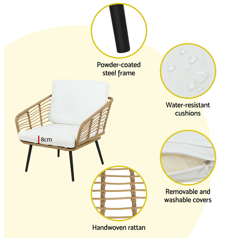 Marlook 4-Piece Outdoor Sofa Set Rattan Lounge Setting Table Chairs