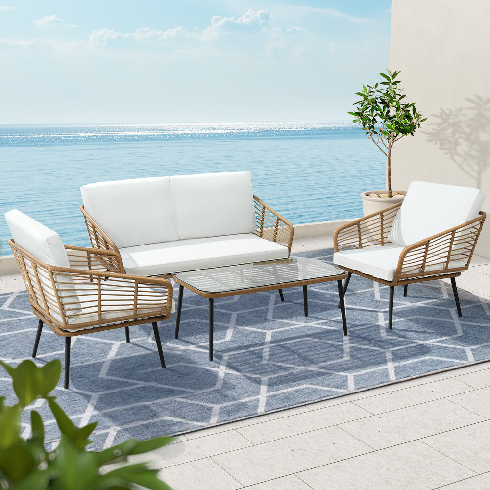 Marlook 4-Piece Outdoor Sofa Set Rattan Lounge Setting Table Chairs