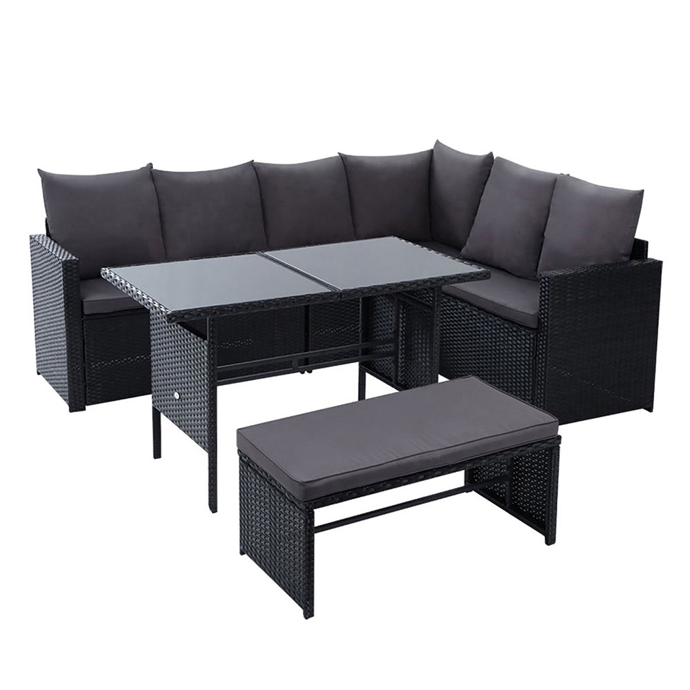 Marlook Outdoor Dining Set Sofa Lounge Setting Chairs Table Bench Black Cover
