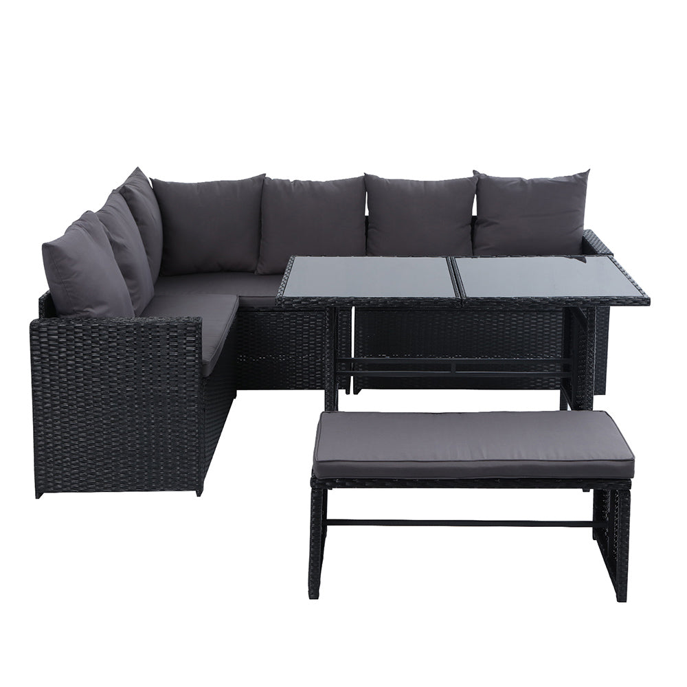 Marlook Outdoor Dining Set Sofa Lounge Setting Chairs Table Bench Black Cover