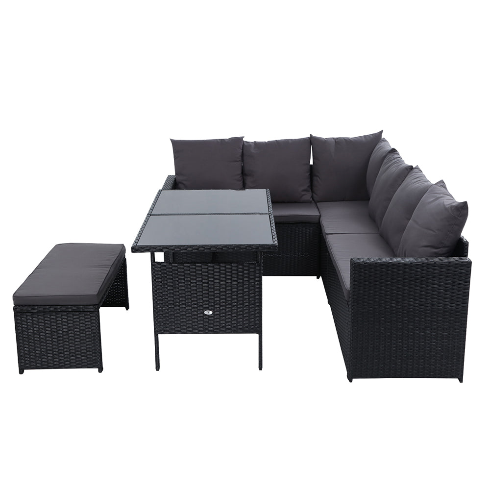 Marlook Outdoor Dining Set Sofa Lounge Setting Chairs Table Bench Black Cover