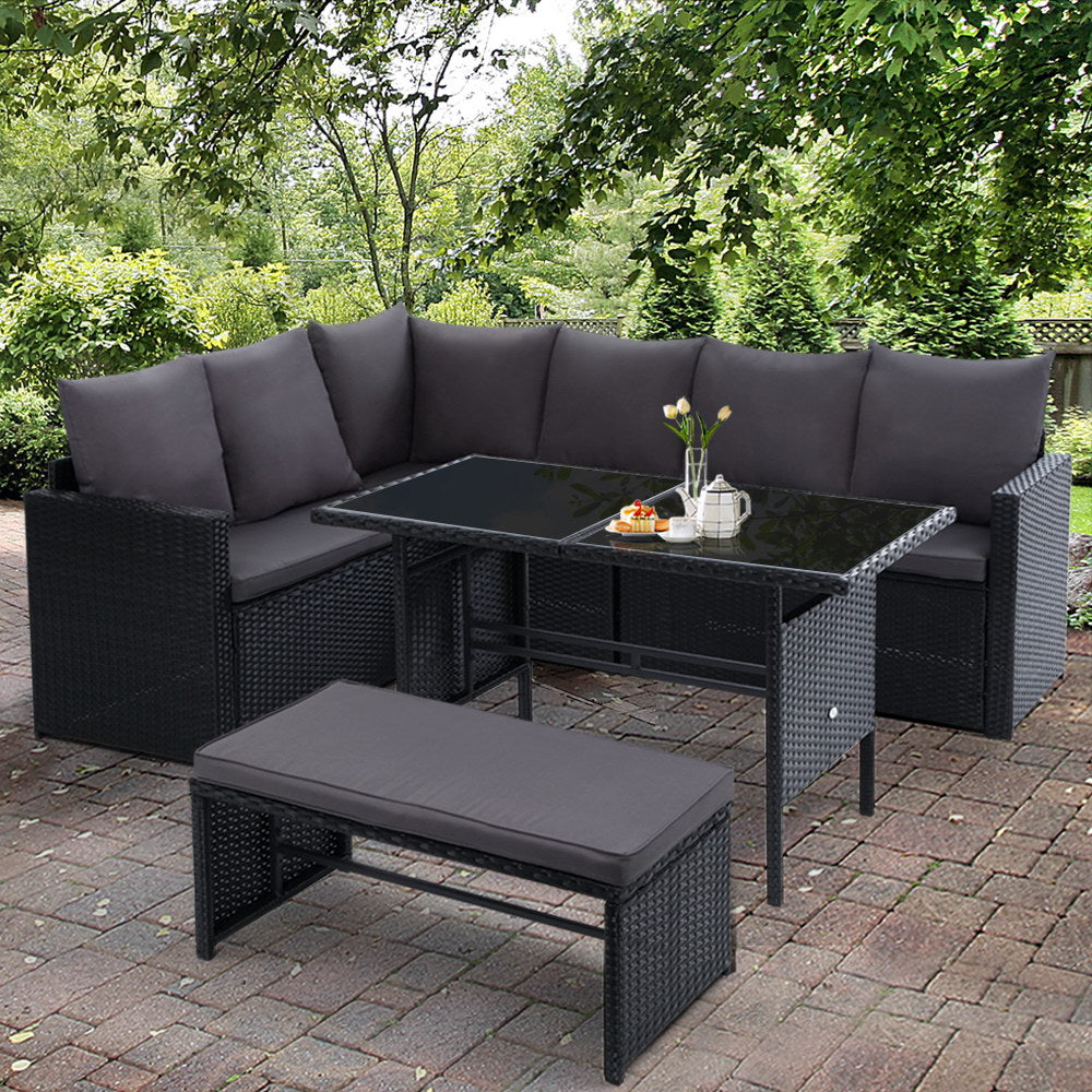 Marlook Outdoor Dining Set Sofa Lounge Setting Chairs Table Bench Black Cover