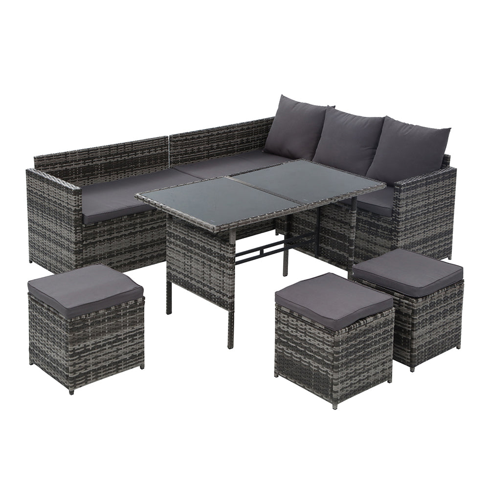 Marlook Outdoor Dining Set Sofa Lounge Setting Chairs Table Ottoman Grey Cover