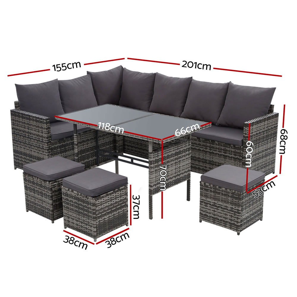 Marlook Outdoor Dining Set Sofa Lounge Setting Chairs Table Ottoman Grey Cover