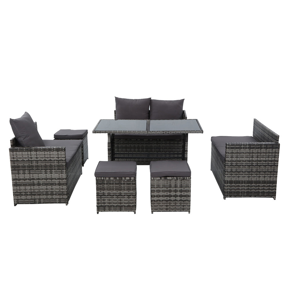 Marlook Outdoor Dining Set Sofa Lounge Setting Chairs Table Ottoman Grey Cover