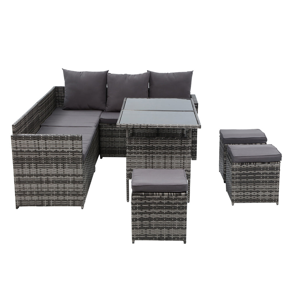 Marlook Outdoor Dining Set Sofa Lounge Setting Chairs Table Ottoman Grey Cover